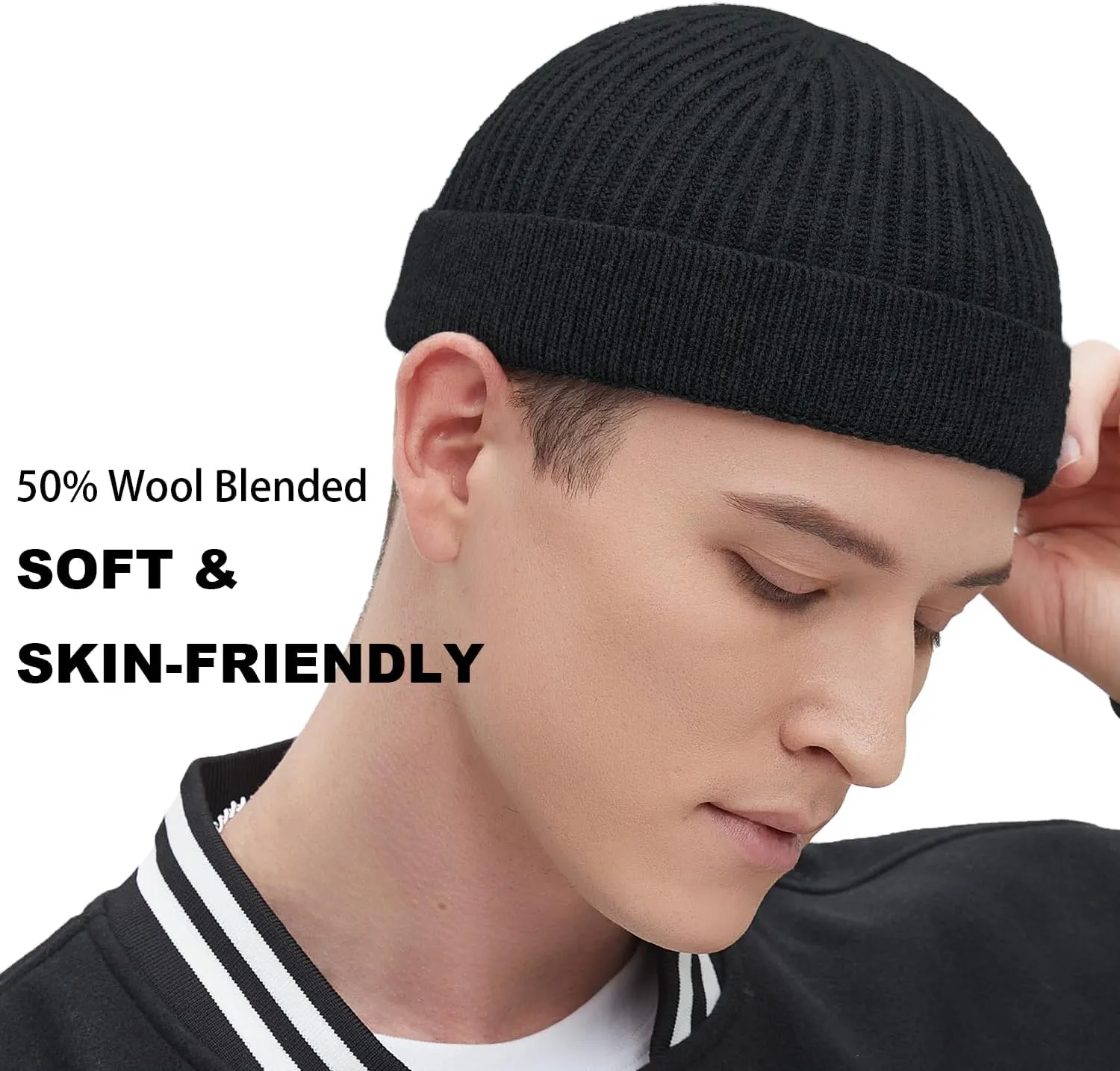 Fisherman Beanie Hats for Men Women,Wool Knit Trawler Skull Cap,Watch Cap,Spring Fall Winter Warm Short Hats