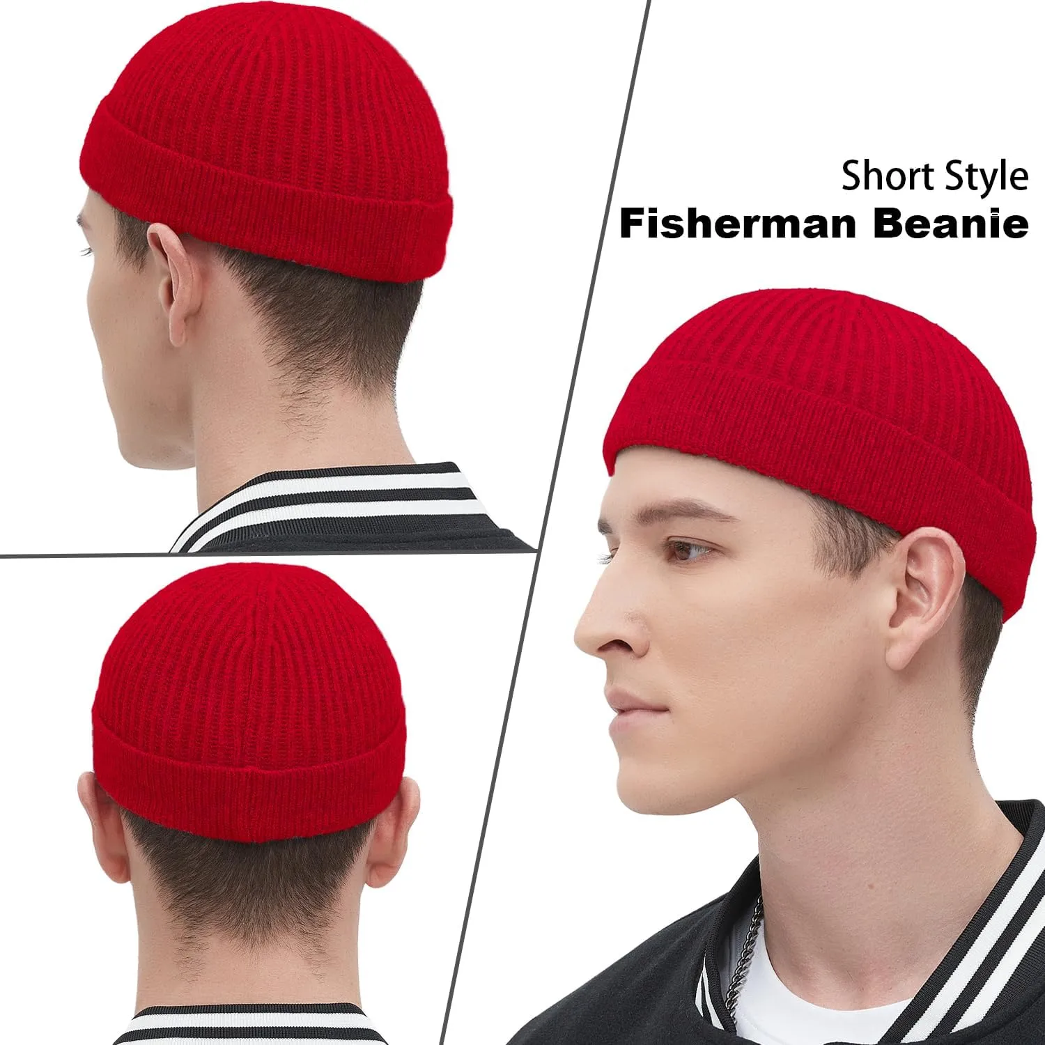 Fisherman Beanie Hats for Men Women,Wool Knit Trawler Skull Cap,Watch Cap,Spring Fall Winter Warm Short Hats