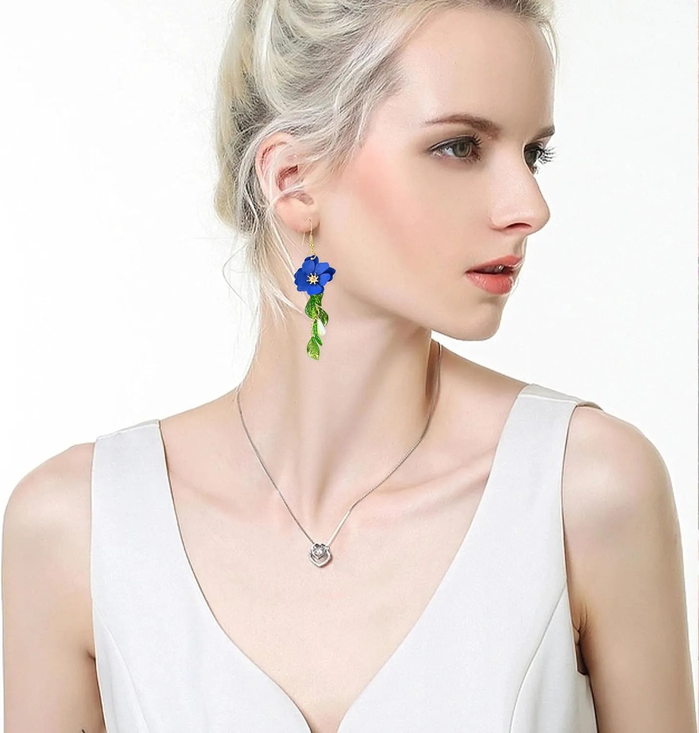 Flower Tassel Dangle Earrings for Women Cute Green Leaf Sakura Pearl Earrings Fairy Statement Summer Refreshing Seaside Idyllic Holiday Jewelry