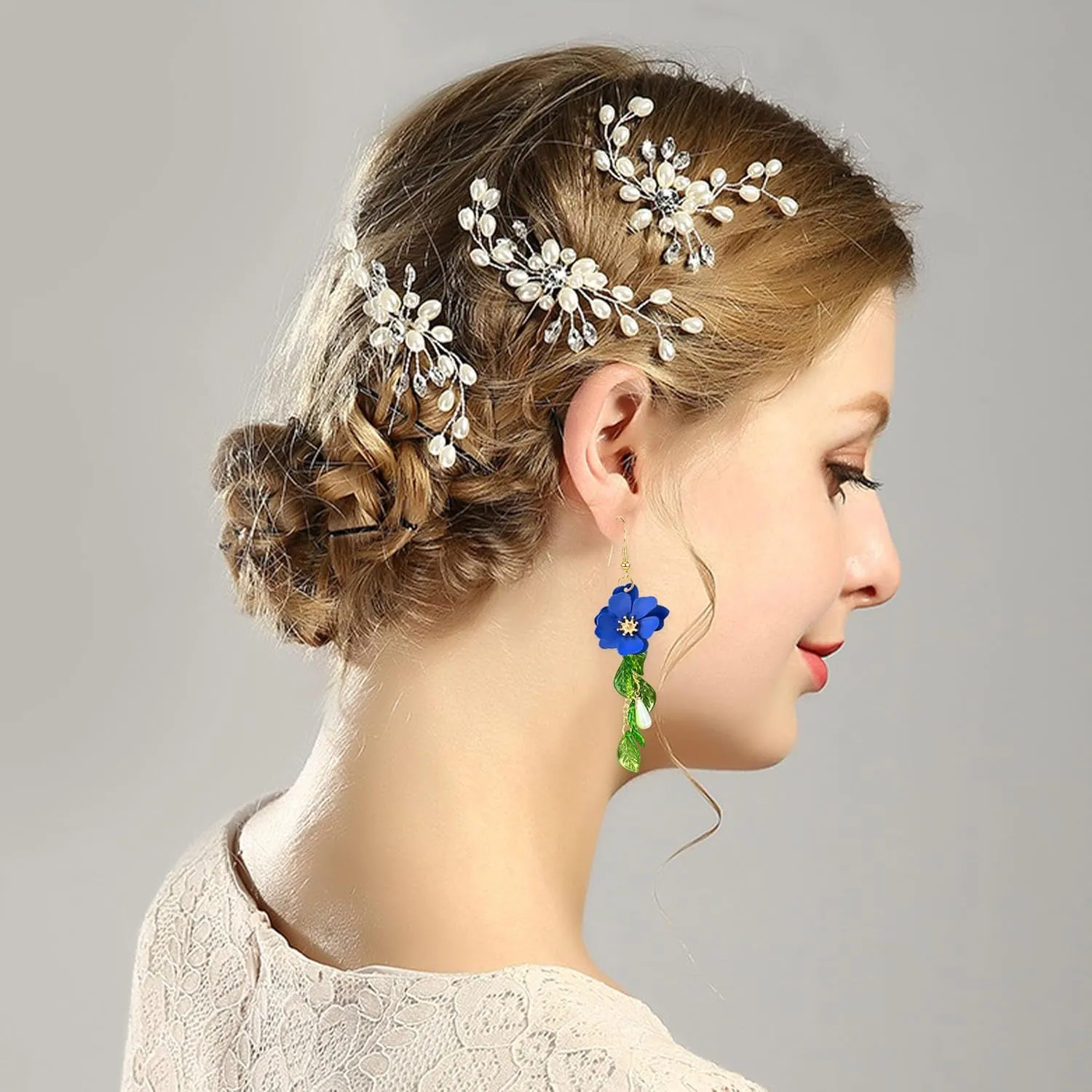 Flower Tassel Dangle Earrings for Women Cute Green Leaf Sakura Pearl Earrings Fairy Statement Summer Refreshing Seaside Idyllic Holiday Jewelry