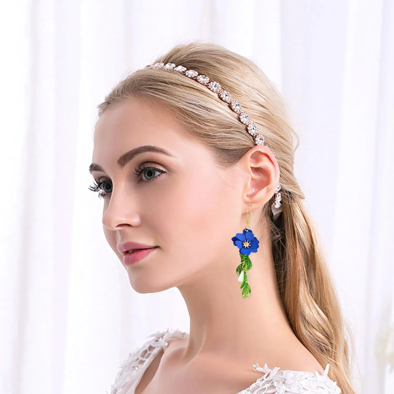 Flower Tassel Dangle Earrings for Women Cute Green Leaf Sakura Pearl Earrings Fairy Statement Summer Refreshing Seaside Idyllic Holiday Jewelry