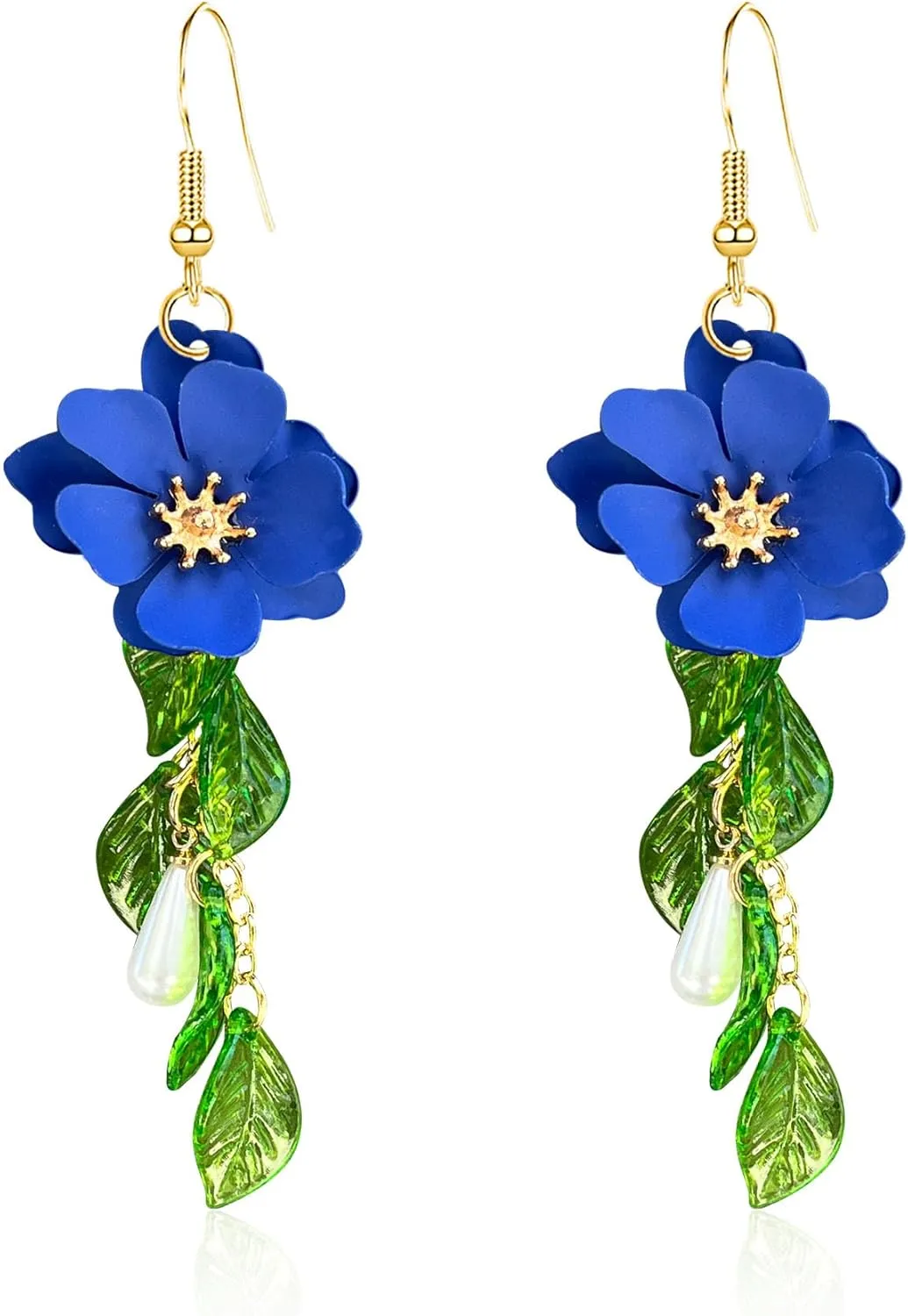Flower Tassel Dangle Earrings for Women Cute Green Leaf Sakura Pearl Earrings Fairy Statement Summer Refreshing Seaside Idyllic Holiday Jewelry