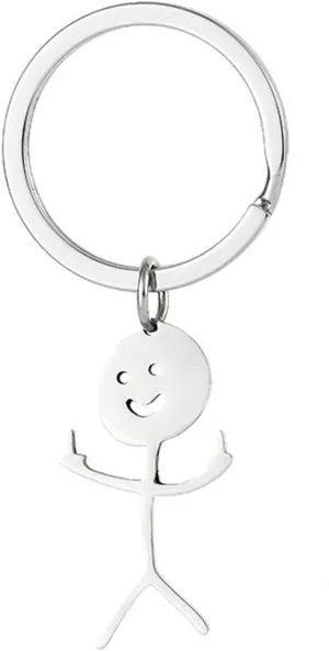 Funny Doodle Keychain Stainless Steel Middle Finger Pendant Keyring for Long Distance Friendship Jewelry Gift