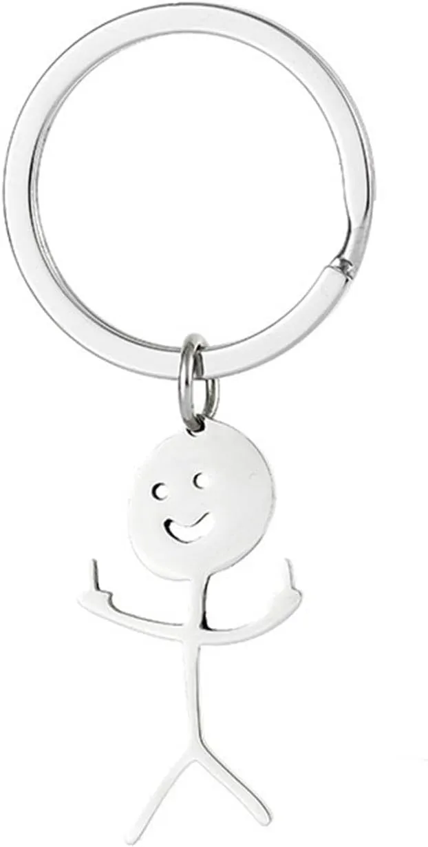 Funny Doodle Keychain Stainless Steel Middle Finger Pendant Keyring for Long Distance Friendship Jewelry Gift