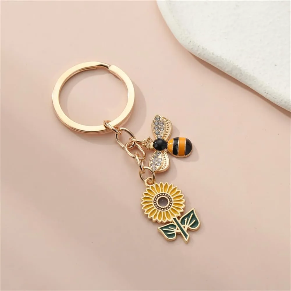 Fuqimanman2020 Cute Bee Charms Enameled Keychain for Women Bumble Bee Keyring with Tassel Purse Bag Accessories