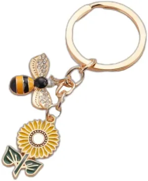 Fuqimanman2020 Cute Bee Charms Enameled Keychain for Women Bumble Bee Keyring with Tassel Purse Bag Accessories