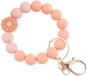 Fuqimanman2020 Daisy Flower Silicone Beads Wristlet Keychain Cute Sunflower Key Ring Holder For Women Girls