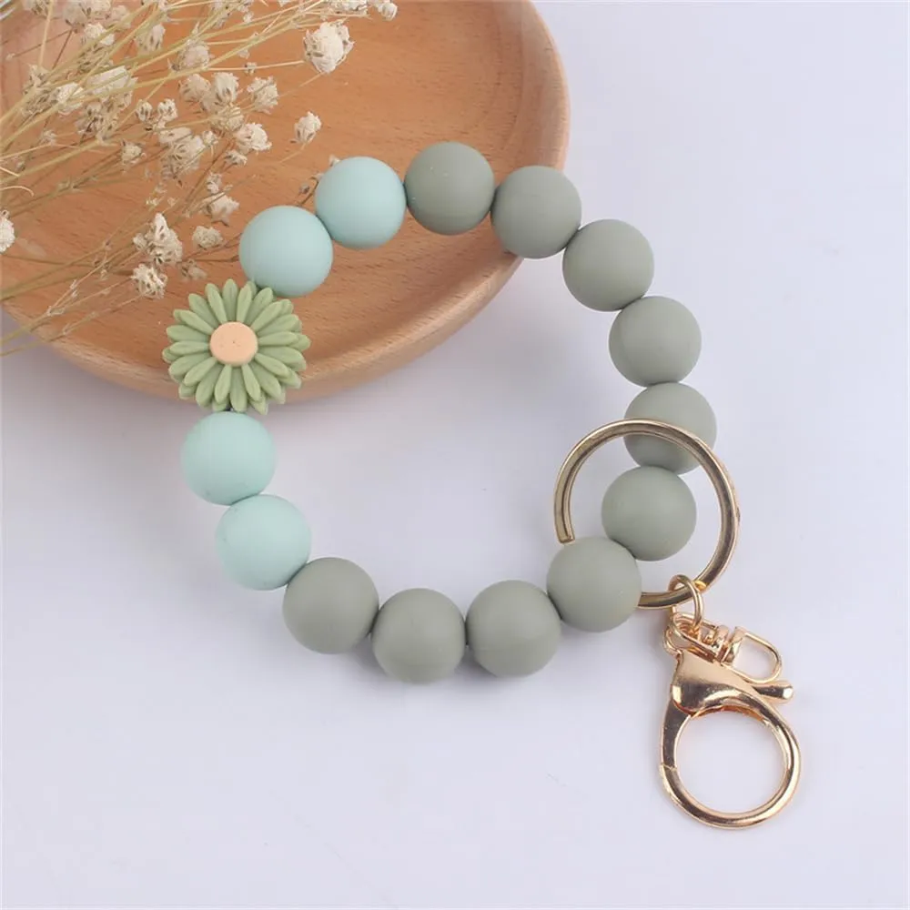 Fuqimanman2020 Daisy Flower Silicone Beads Wristlet Keychain Cute Sunflower Key Ring Holder For Women Girls