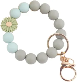 Fuqimanman2020 Daisy Flower Silicone Beads Wristlet Keychain Cute Sunflower Key Ring Holder For Women Girls