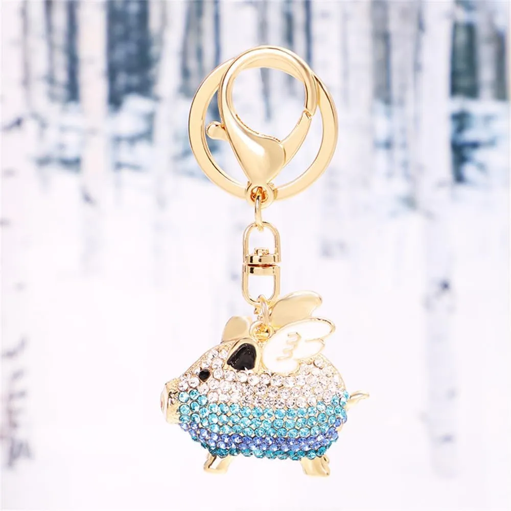 Fuqimanman2020 Rhinestone Crystal Flying Pig Charm Keychain for Women Girls Cute Animal Pig with Angel Wing Key Ring