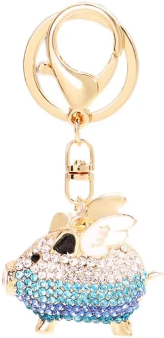 Fuqimanman2020 Rhinestone Crystal Flying Pig Charm Keychain for Women Girls Cute Animal Pig with Angel Wing Key Ring