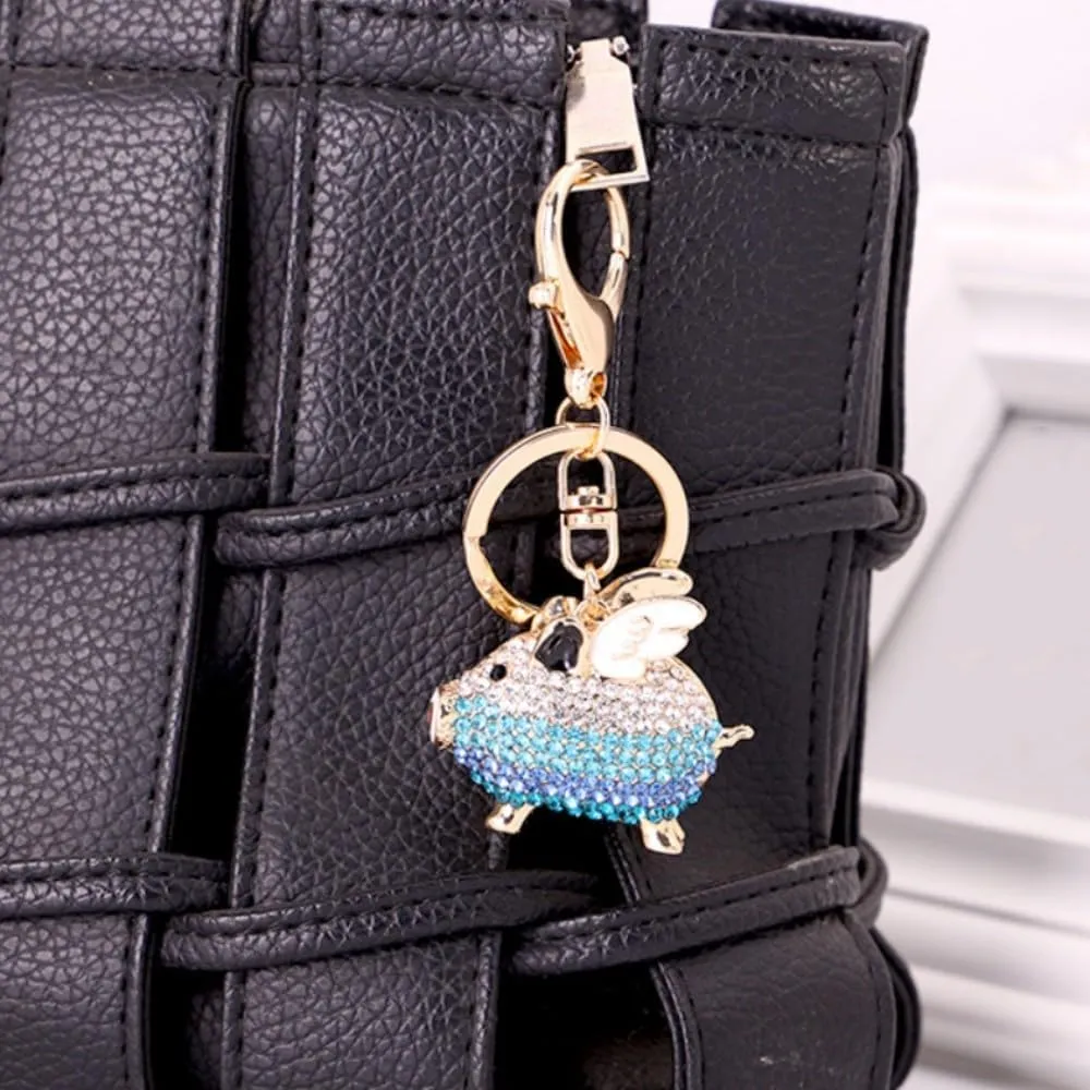Fuqimanman2020 Rhinestone Crystal Flying Pig Charm Keychain for Women Girls Cute Animal Pig with Angel Wing Key Ring