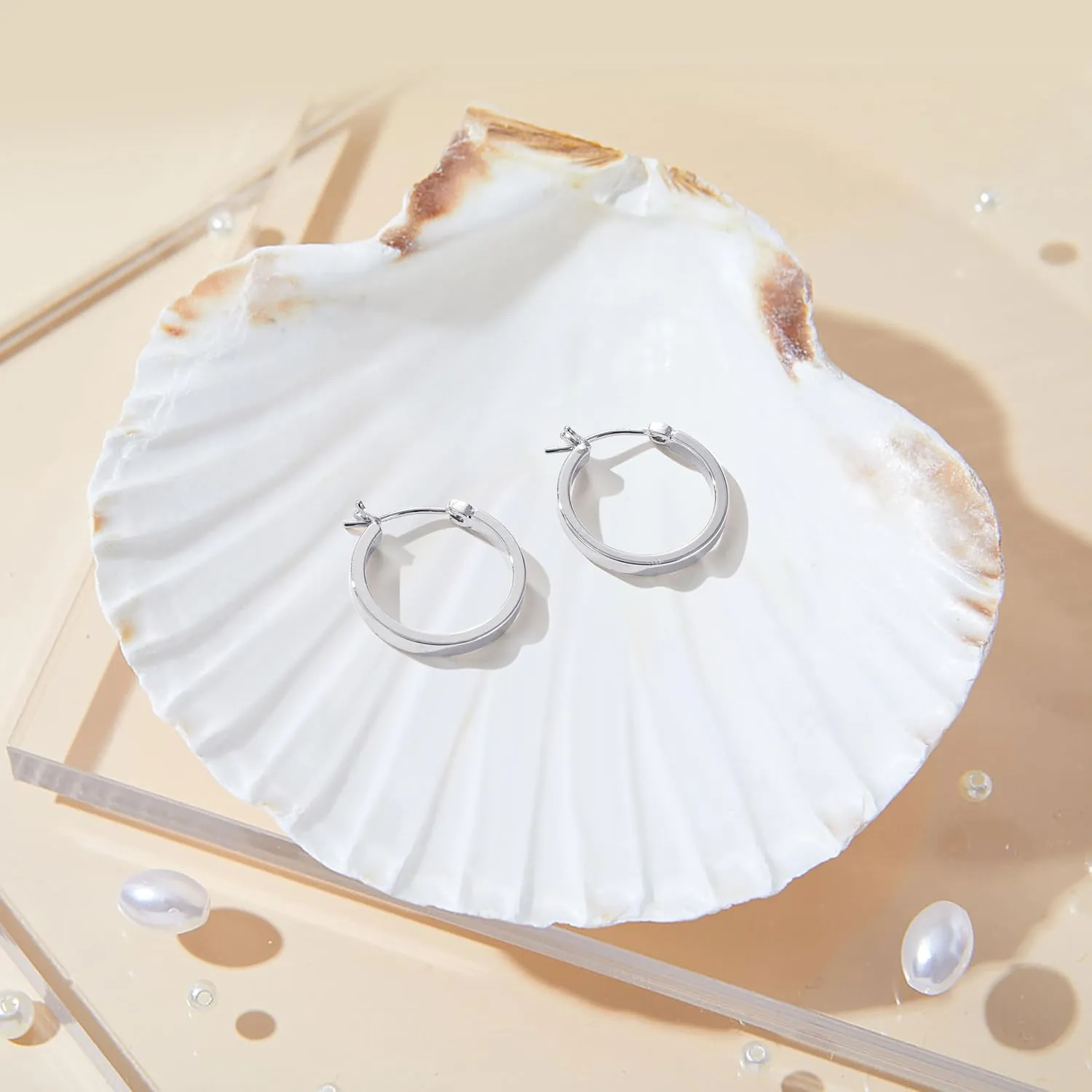 Gacimy Flatted Gold Hoop Earrings for Women 14K Real Gold Plated with 925 Sterling Silver Post