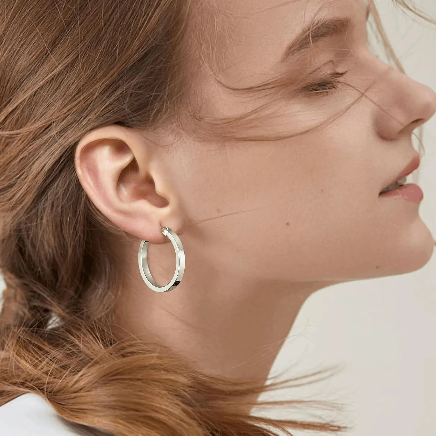 Gacimy Flatted Gold Hoop Earrings for Women 14K Real Gold Plated with 925 Sterling Silver Post