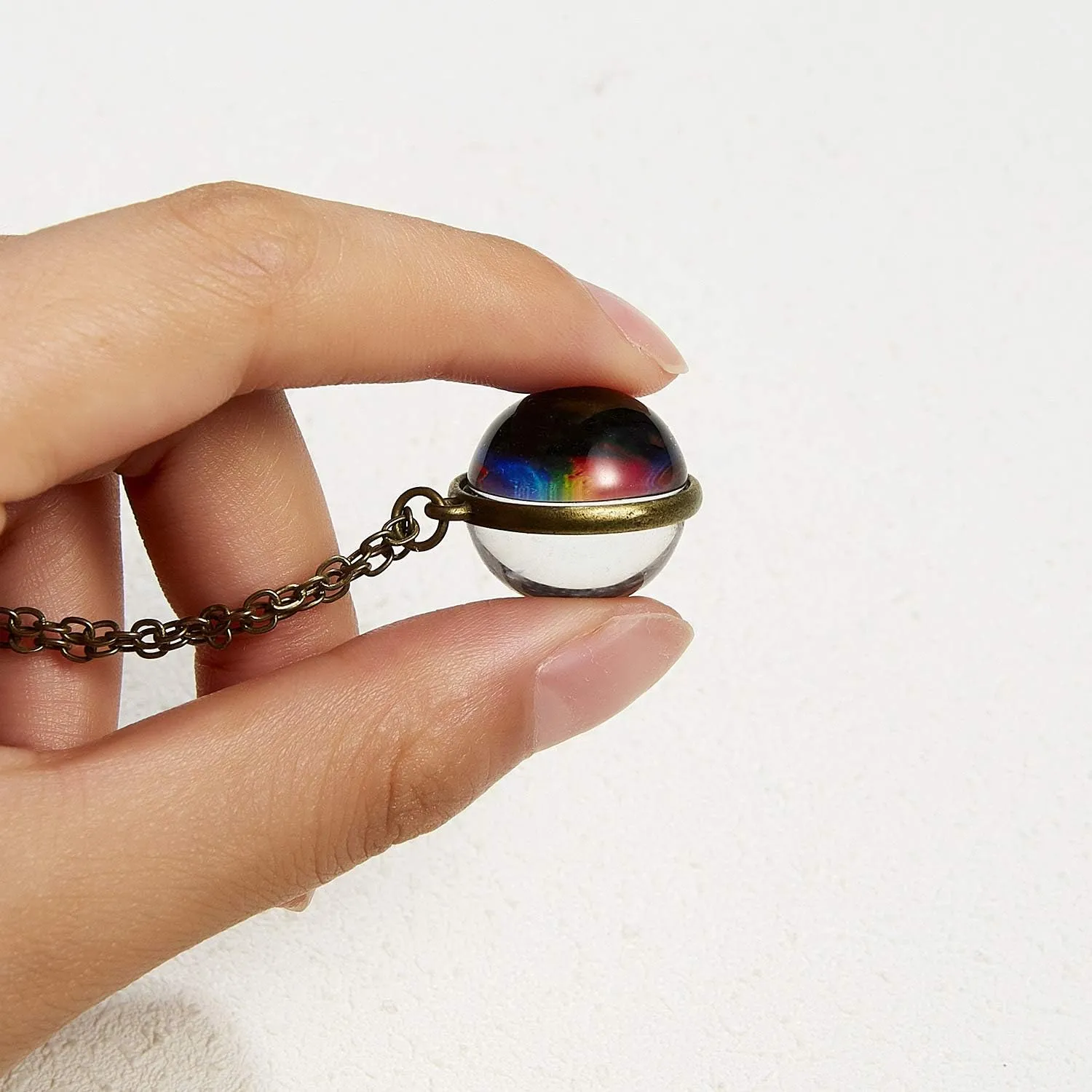 Galaxy Planet Pendant Necklace Glow in Dark Double Side Glass Crystal Ball Moon Earth Astronomy Universe Necklace Luminios Gemstone Necklace for Women Men Friends Gift