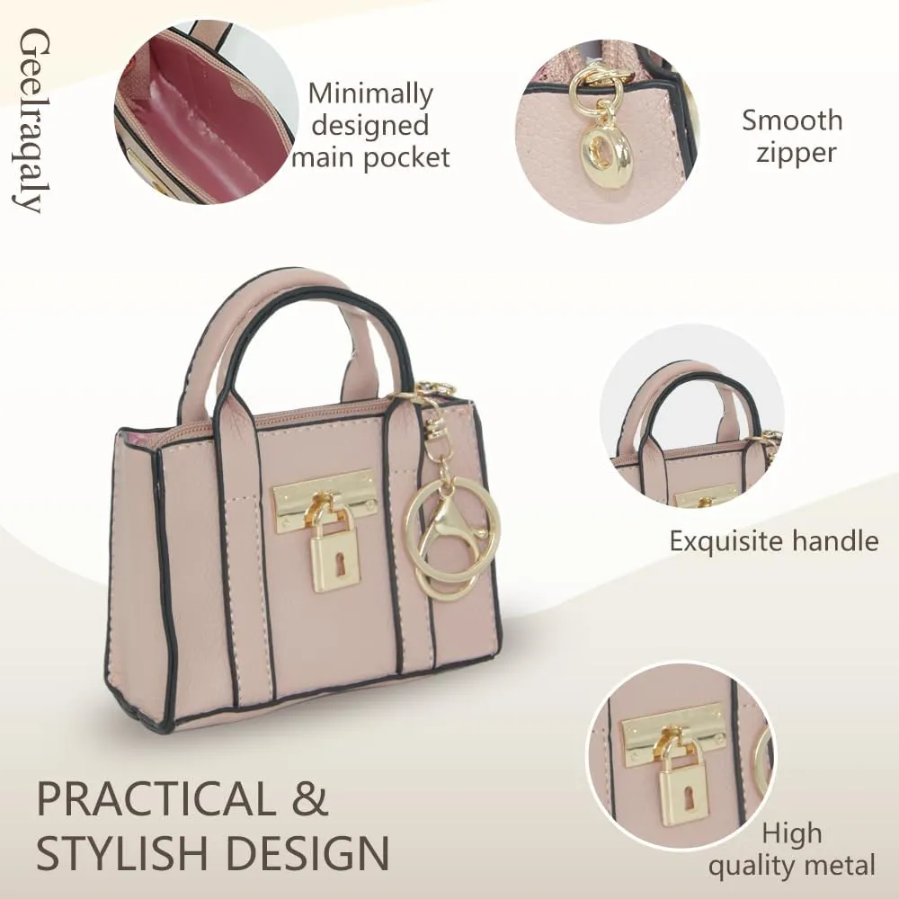 Geerlaqaly mini handbag Keychain, lychee patterned leather,accessories for women's wallets,hold lipstick, headphones, coins