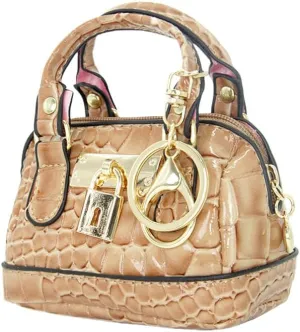 Geerlaqaly Mini Handbag Keychain, PU Leather Crocodile Pattern, Small Change Pouch Coin Purse with Chain harness