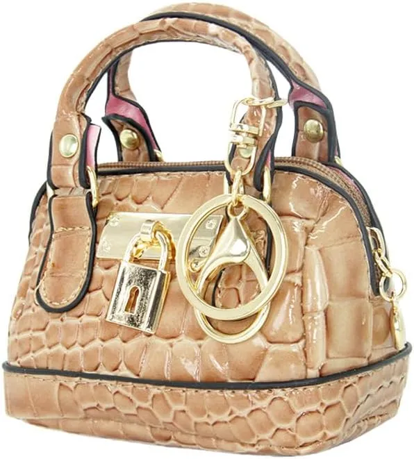 Geerlaqaly Mini Handbag Keychain, PU Leather Crocodile Pattern, Small Change Pouch Coin Purse with Chain harness