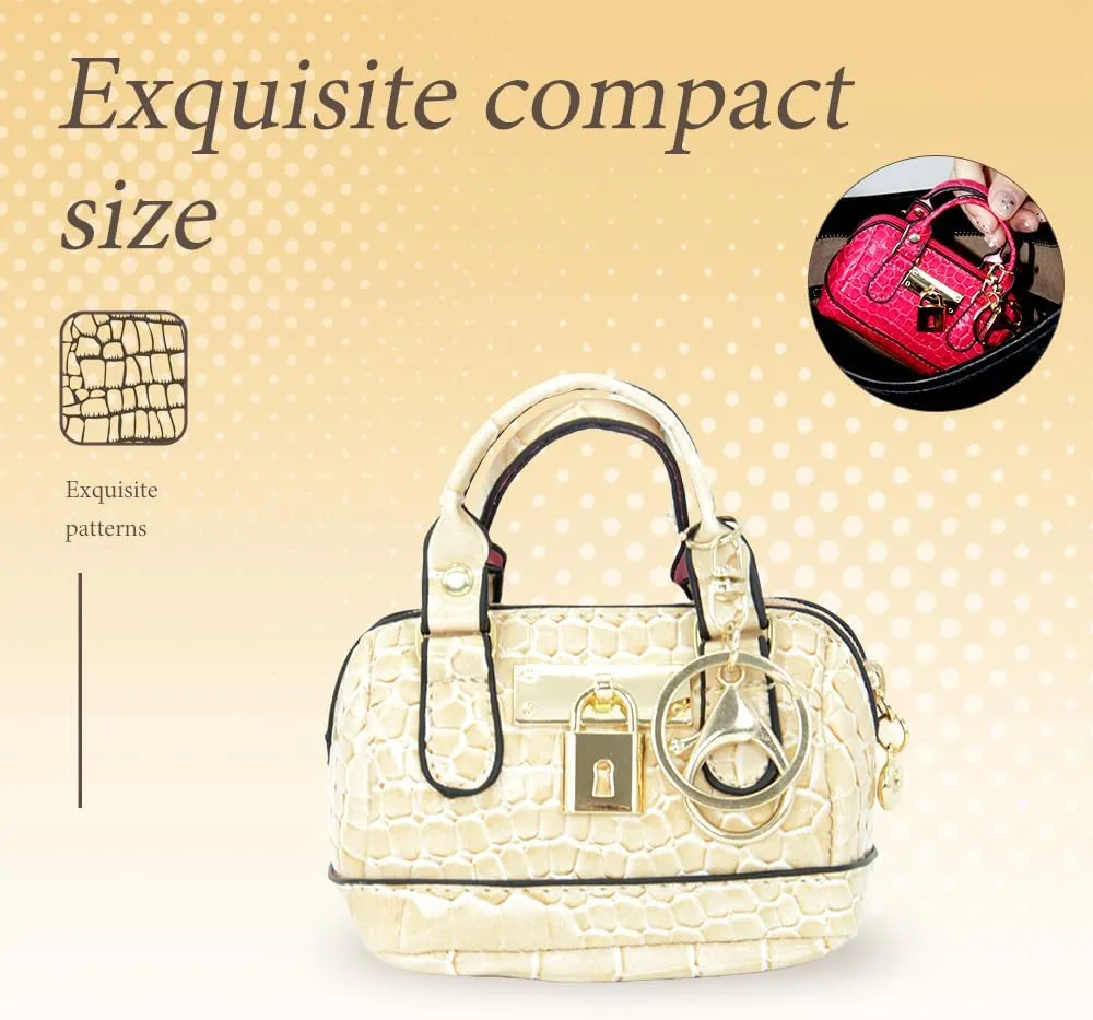 Geerlaqaly Mini Handbag Keychain, PU Leather Crocodile Pattern, Small Change Pouch Coin Purse with Chain harness