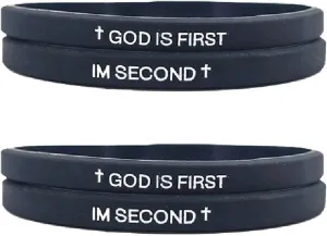 GOD IS FIRST IM SECOND Christian Rubber Bracelets Inspirational Engraved Bible Verses Cross Silicone Bracelet for Women Men Faith Gifts