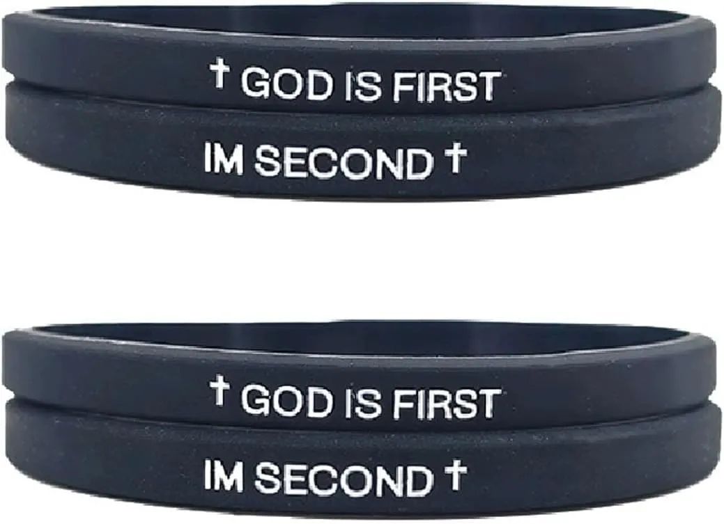 GOD IS FIRST IM SECOND Christian Rubber Bracelets Inspirational Engraved Bible Verses Cross Silicone Bracelet for Women Men Faith Gifts