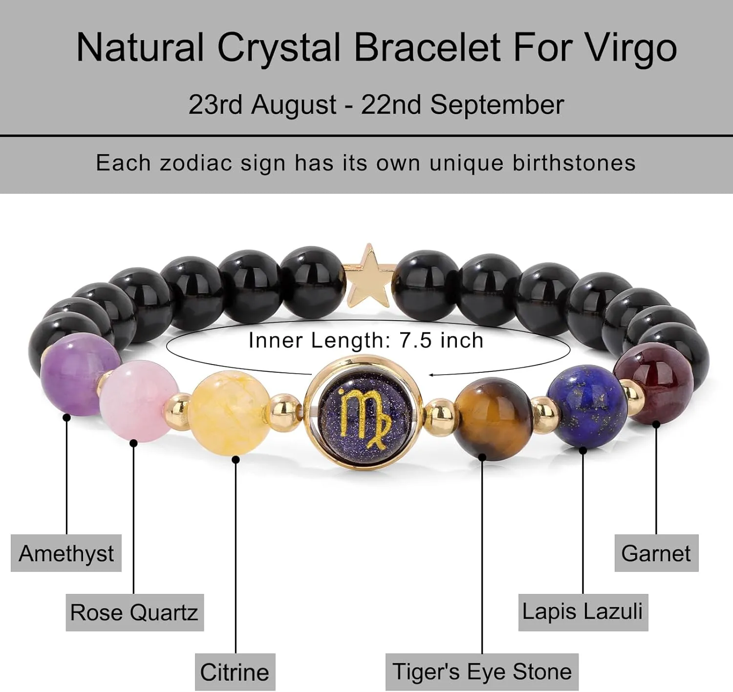 GolbalJew Zodiac Bracelets for Women 12 Constellations Healing Crystal Stone Beads Bracelet Birthday Zodiac Gifts Horoscope Spiritual Bracelet