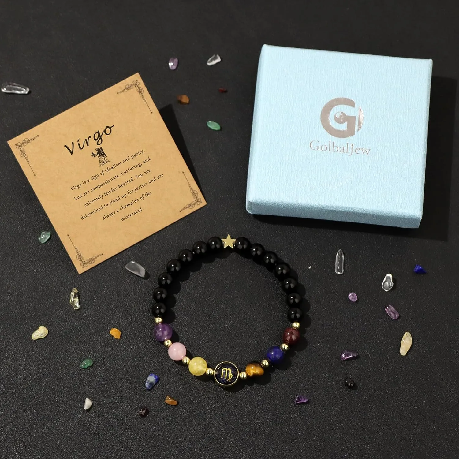 GolbalJew Zodiac Bracelets for Women 12 Constellations Healing Crystal Stone Beads Bracelet Birthday Zodiac Gifts Horoscope Spiritual Bracelet
