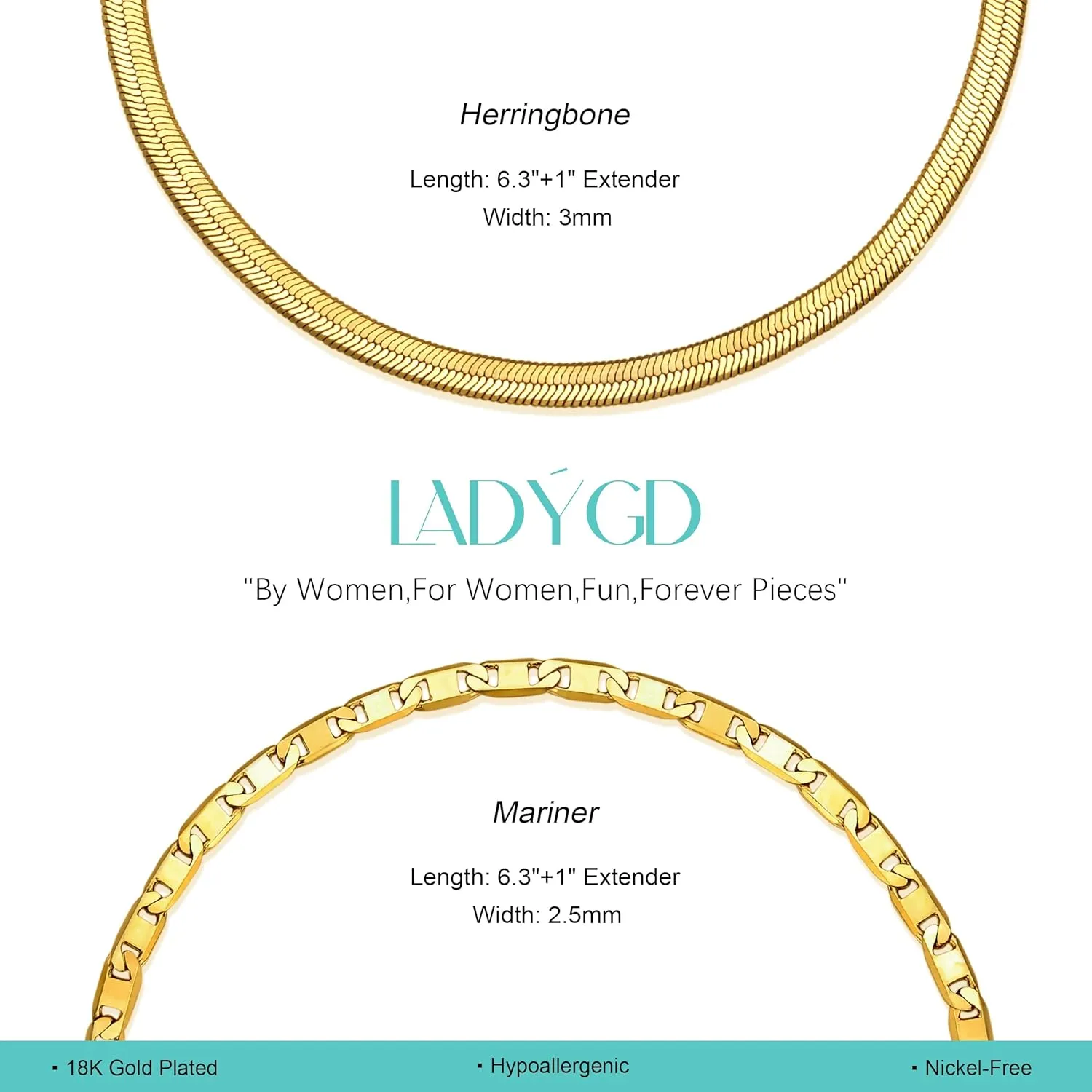 Gold Bracelets for Women 18K Gold Plated Dainty Layered Herringbone/Cuban/Figaro/Snake Chain Adjustable Bracelet Jewelry Gifts for Women