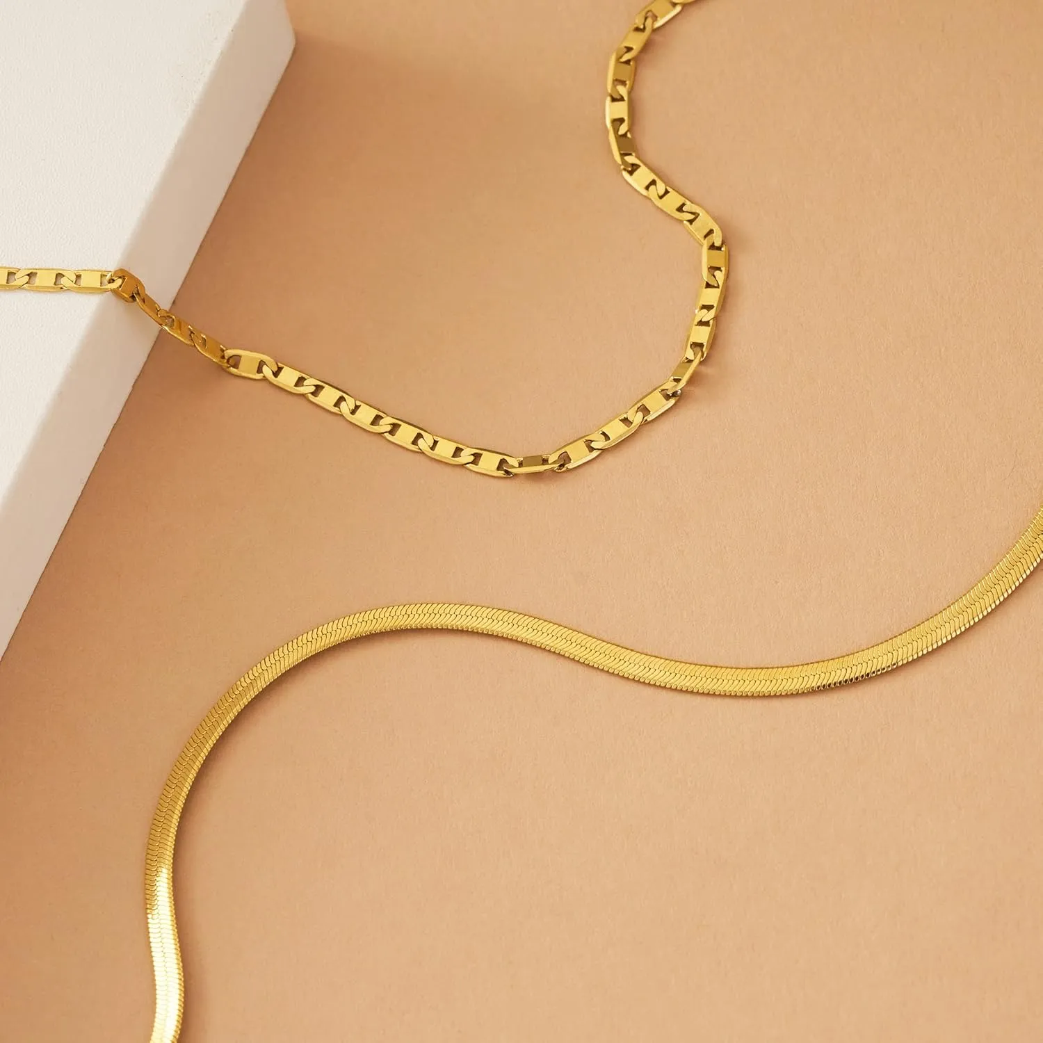 Gold Bracelets for Women 18K Gold Plated Dainty Layered Herringbone/Cuban/Figaro/Snake Chain Adjustable Bracelet Jewelry Gifts for Women
