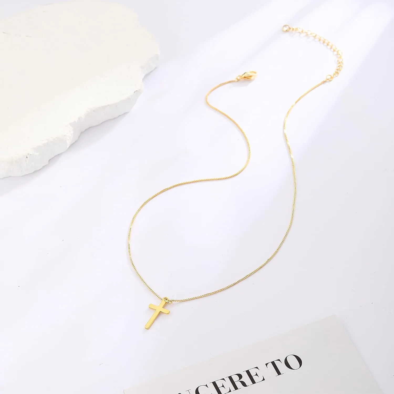 Gold Cross Necklace for Women Dainty 14K Gold Plated Cross Pendant Charm Choker Necklaces Extenders Simple Trendy Religious Jewelry Necklace Womens Simple Cute Gold Gifts
