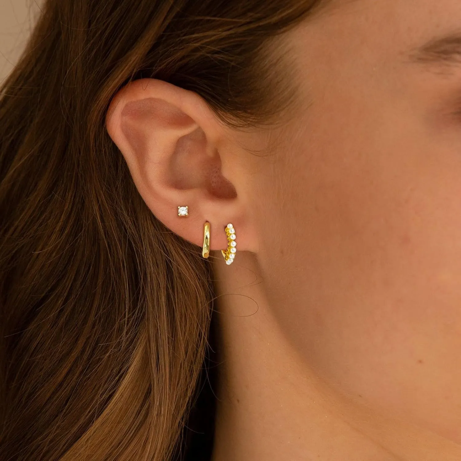 Gold Earrings for Women Trendy, Simple Dainty 14K Gold Plated Paperclip Square Chain Link Dangle Hoops Earrings Pin Stud Huggie Earrings Lightweight Hypoallergenic Minimalist Aesthetic Gold Jewelry for Christmas Gifts