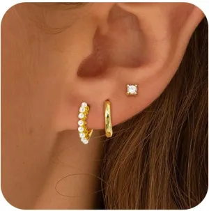 Gold Earrings for Women Trendy, Simple Dainty 14K Gold Plated Paperclip Square Chain Link Dangle Hoops Earrings Pin Stud Huggie Earrings Lightweight Hypoallergenic Minimalist Aesthetic Gold Jewelry for Christmas Gifts