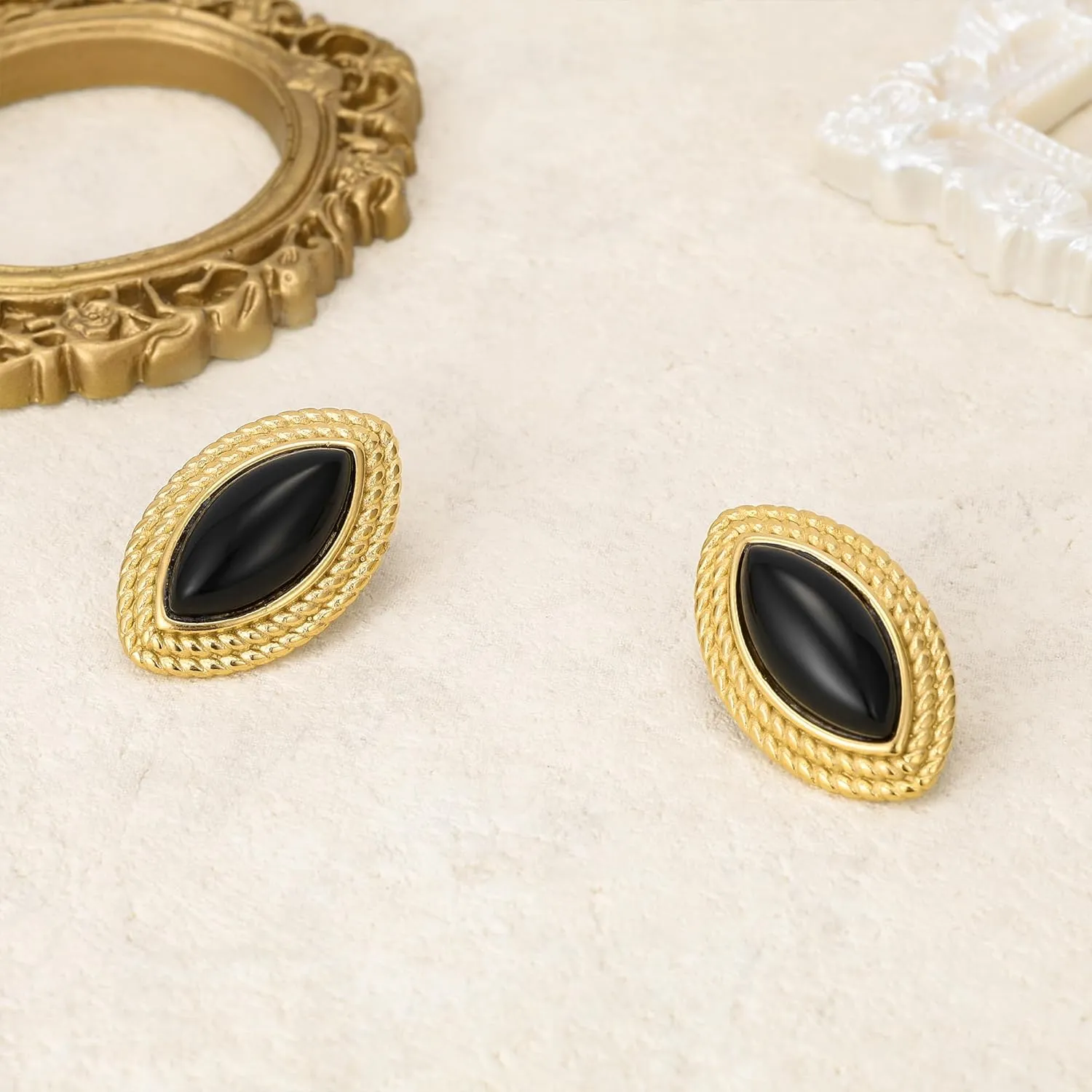 Gold Earrings Square Oval Earrings for Women Trendy 18K Gold Stud Jewelry Stainless Steel Hypoallergenic