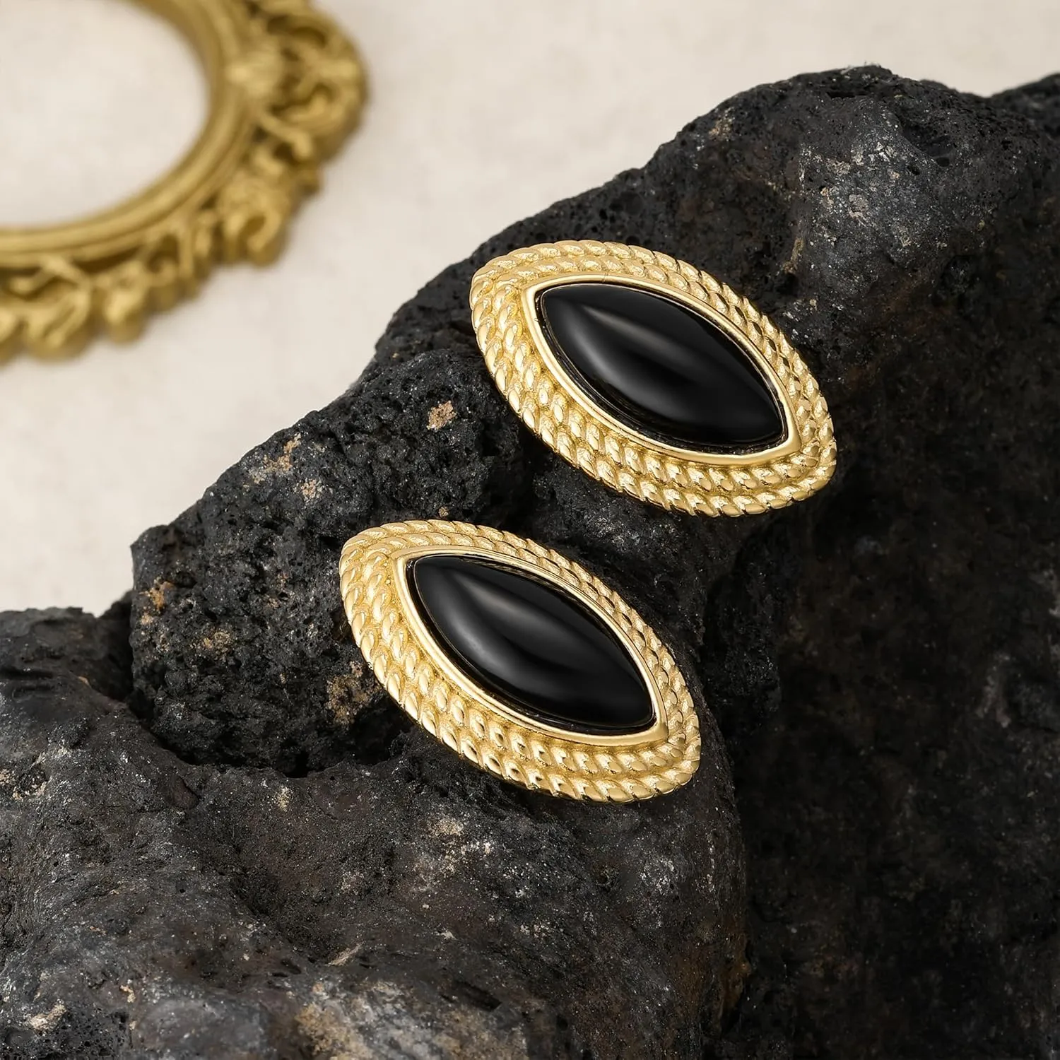 Gold Earrings Square Oval Earrings for Women Trendy 18K Gold Stud Jewelry Stainless Steel Hypoallergenic