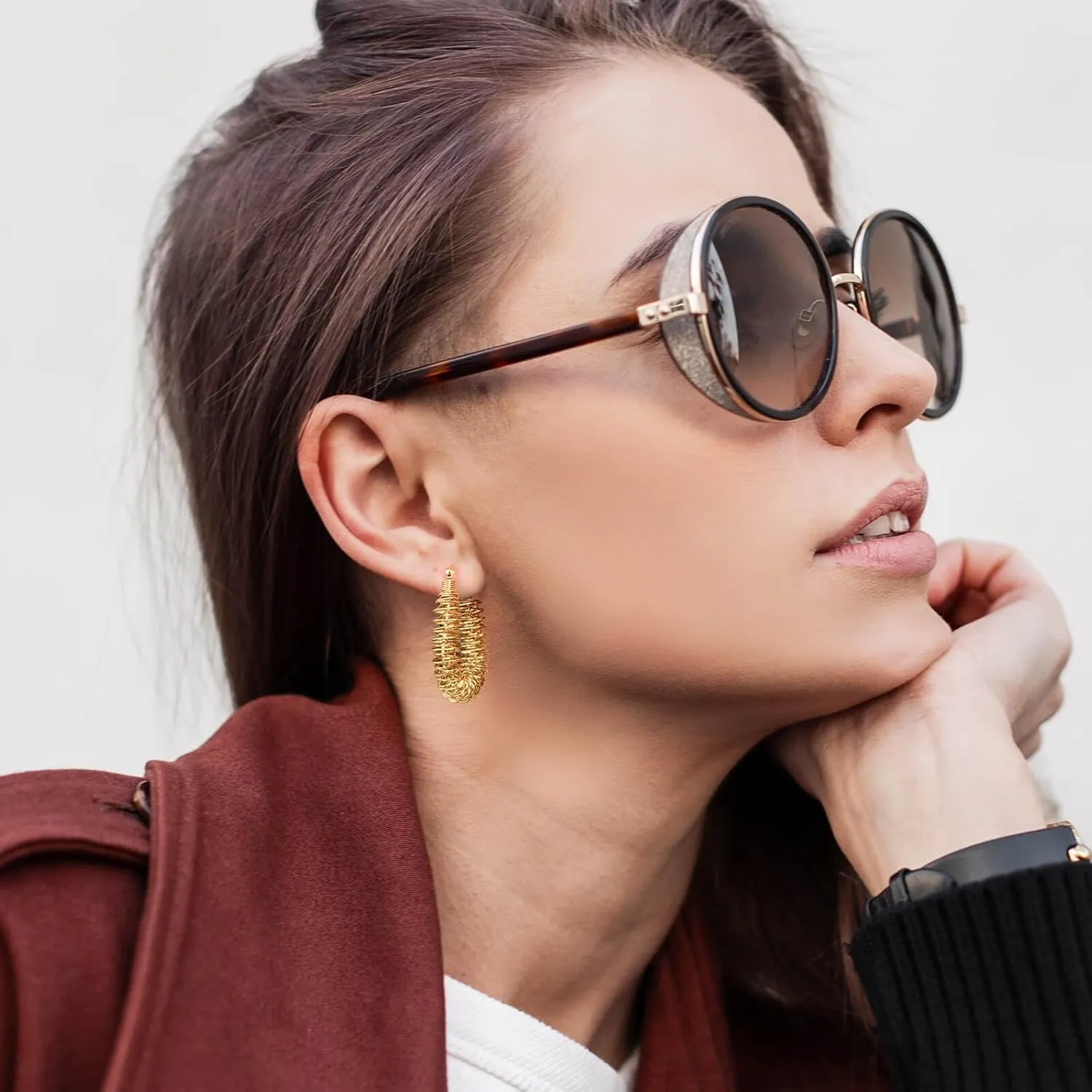 Gold Hoop Earrings for Women, 14K Gold Plated, Waterproof, Hypoallergenic, Tarnish-Free, Elegant Hoops for Formal & Casual Wear