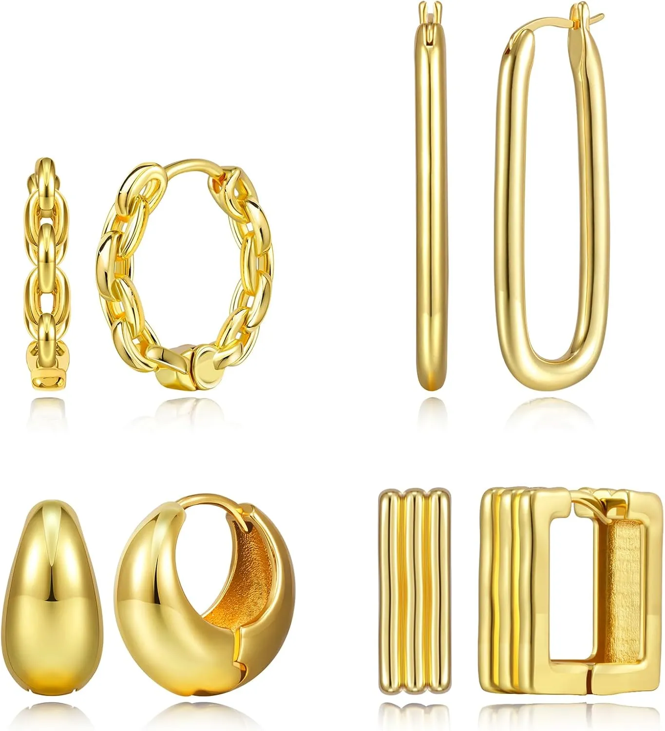 Gold Hoop Earrings for Women Chunky Gold Earrings 14K Gold Plated Earrings Lightweight Thick Teardrop Twisted Hoop Earrings Hypoallergenic Sensitive Ears