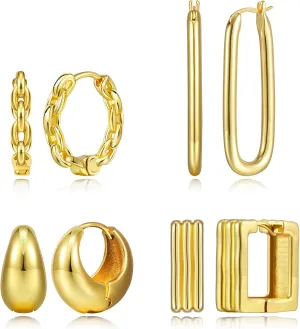 Gold Hoop Earrings for Women Chunky Gold Earrings 14K Gold Plated Earrings Lightweight Thick Teardrop Twisted Hoop Earrings Hypoallergenic Sensitive Ears