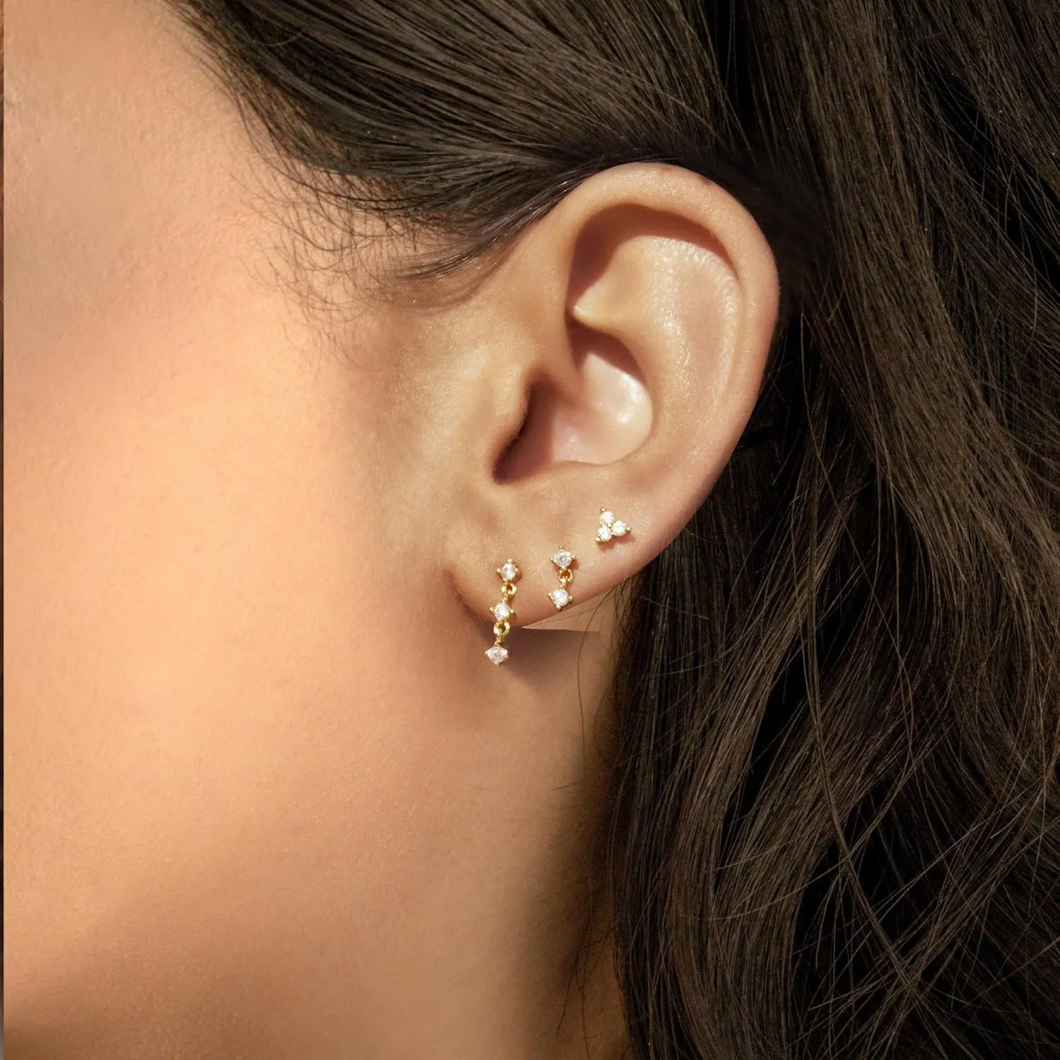 Gold Hoop Earrings for Women, Dainty Stud and Pearl Earring Set, Hypoallergenic Cartilage Earrings for Multiple Piercing, Small Trendy Jewelry
