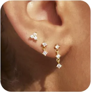 Gold Hoop Earrings for Women, Dainty Stud and Pearl Earring Set, Hypoallergenic Cartilage Earrings for Multiple Piercing, Small Trendy Jewelry