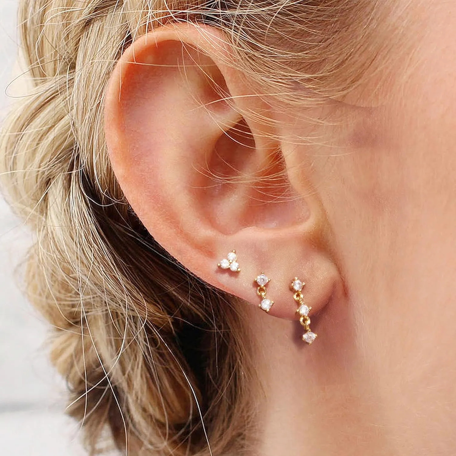 Gold Hoop Earrings for Women, Dainty Stud and Pearl Earring Set, Hypoallergenic Cartilage Earrings for Multiple Piercing, Small Trendy Jewelry