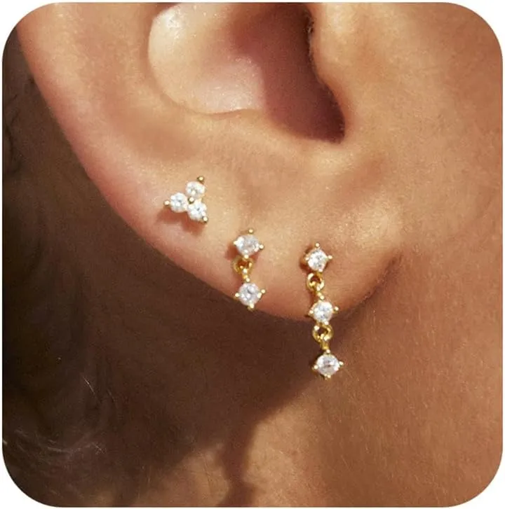 Gold Hoop Earrings for Women, Dainty Stud and Pearl Earring Set, Hypoallergenic Cartilage Earrings for Multiple Piercing, Small Trendy Jewelry