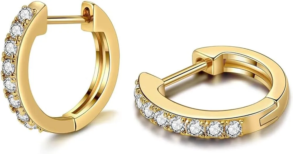 Gold Huggie Earrings for Women,14K Real Gold Plated Small Cubic Zirconia Cartilage Hoop Earrings Cuffs for Women 