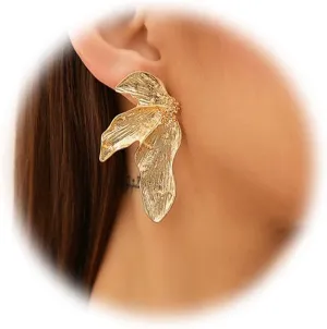 Gold Stud Earrings Gold Statement Earrings For Women Exaggerated Large Flower Stud Earrings Metal Geometric Sectored Stud Earrings Irregular Minimalist Large Earrings Jewelry Gifts (Gold-B)