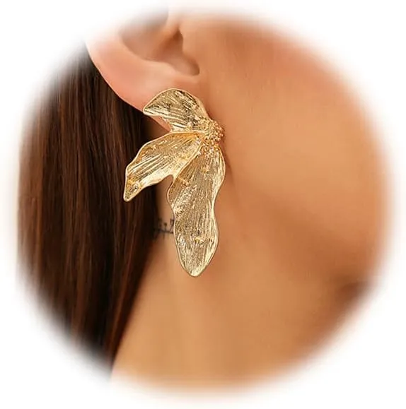 Gold Stud Earrings Gold Statement Earrings For Women Exaggerated Large Flower Stud Earrings Metal Geometric Sectored Stud Earrings Irregular Minimalist Large Earrings Jewelry Gifts (Gold-B)
