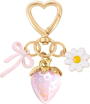 Graduation Gifts Cute Strawberry Keychain Bag Charm with Bee Sunflower for Mom Wife Friends Teacher