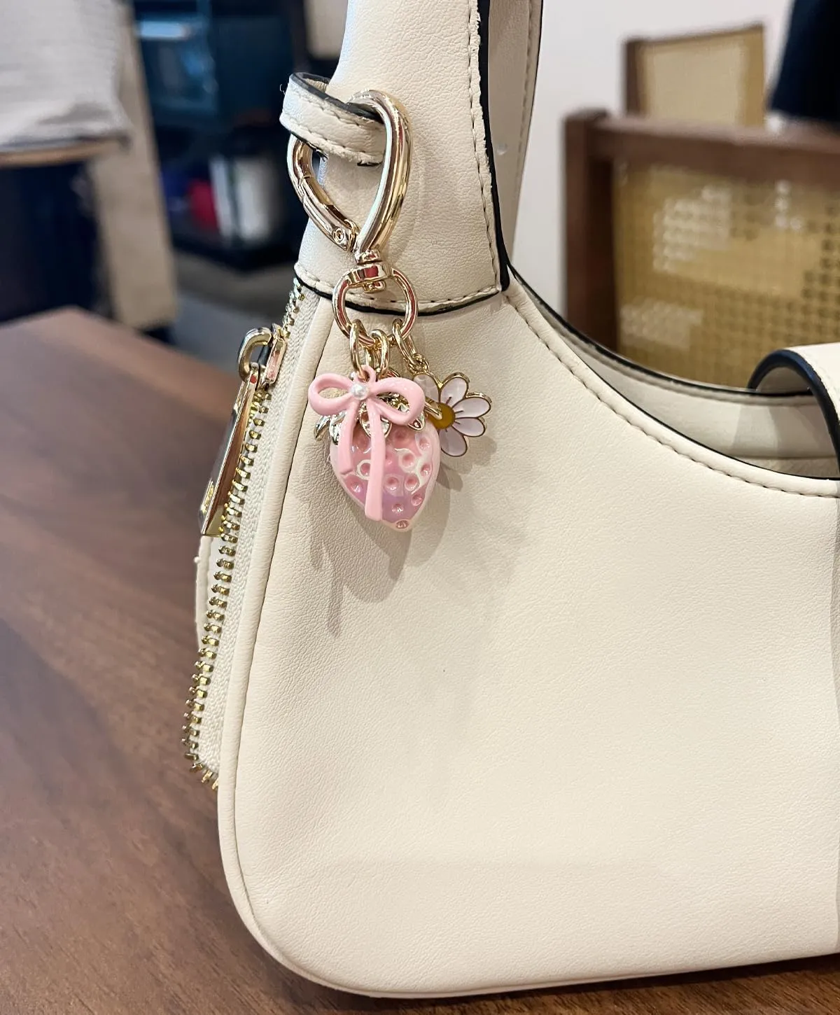 Graduation Gifts Cute Strawberry Keychain Bag Charm with Bee Sunflower for Mom Wife Friends Teacher