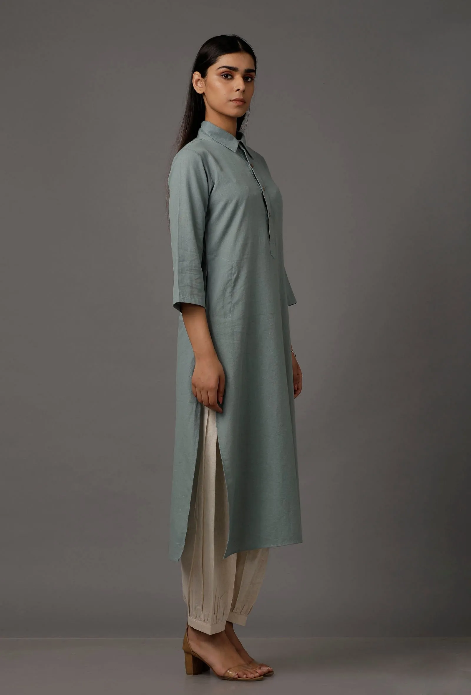 Grey Pure Woven Cotton Kurta