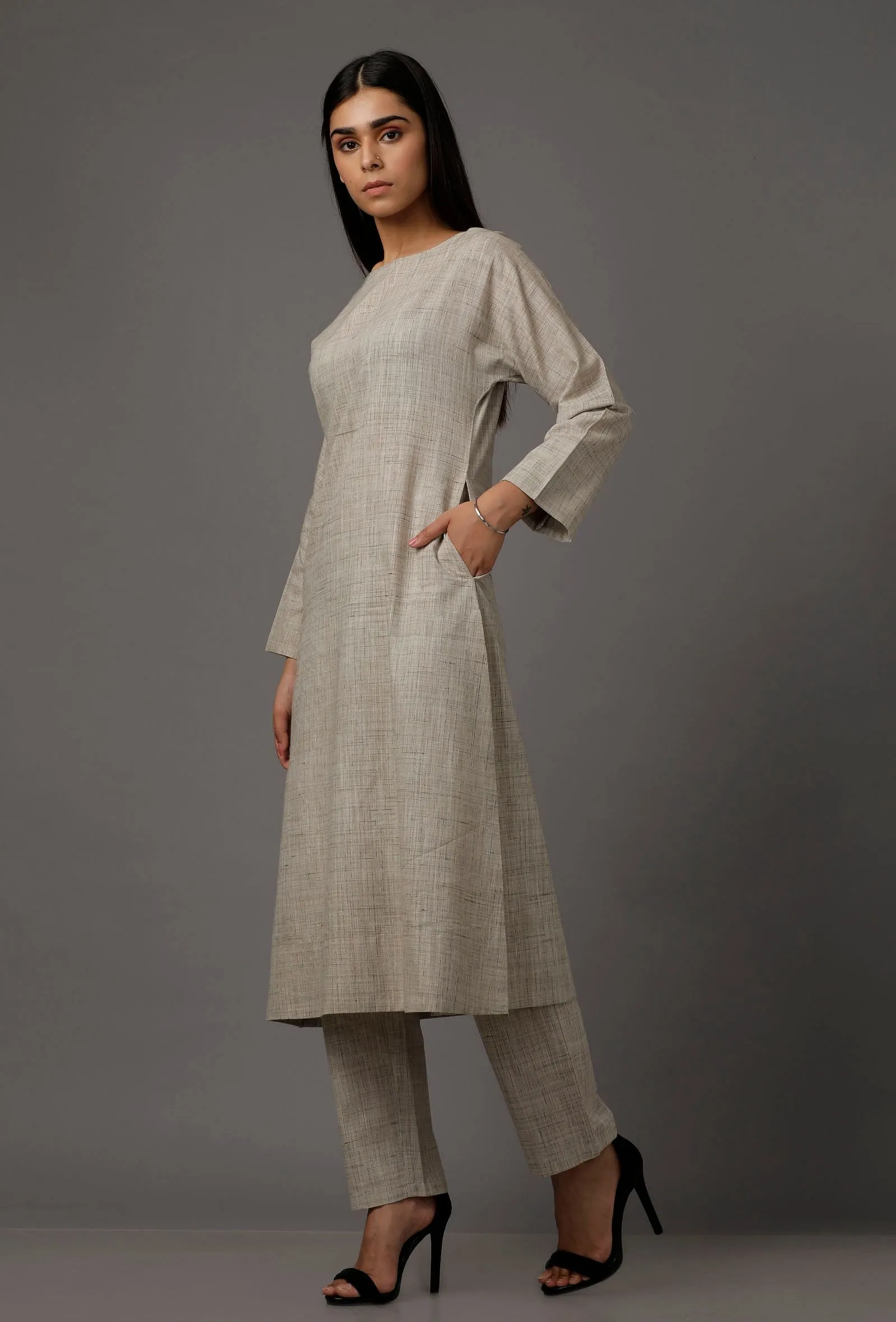 Grey Pure Woven Cotton Kurta
