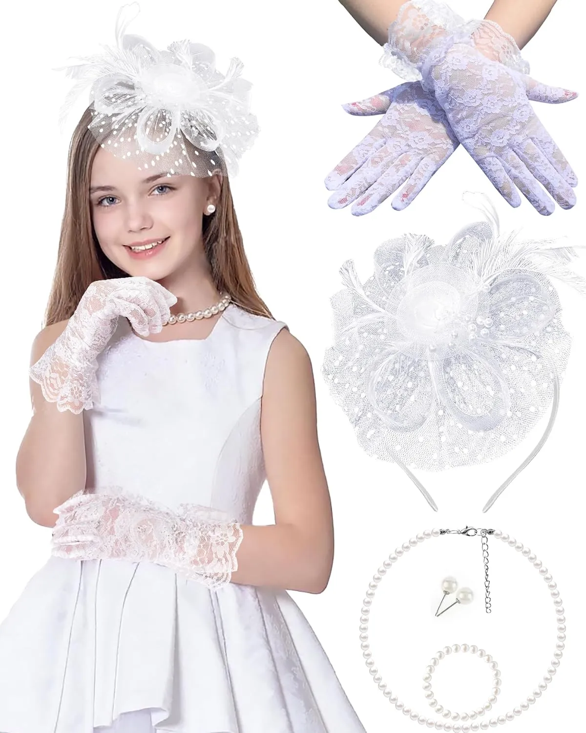 Gril Tea Party Hat 2025 Fascinators with Gloves Funeral Hats Gloves for Church Wedding 1920s 50s Accessories