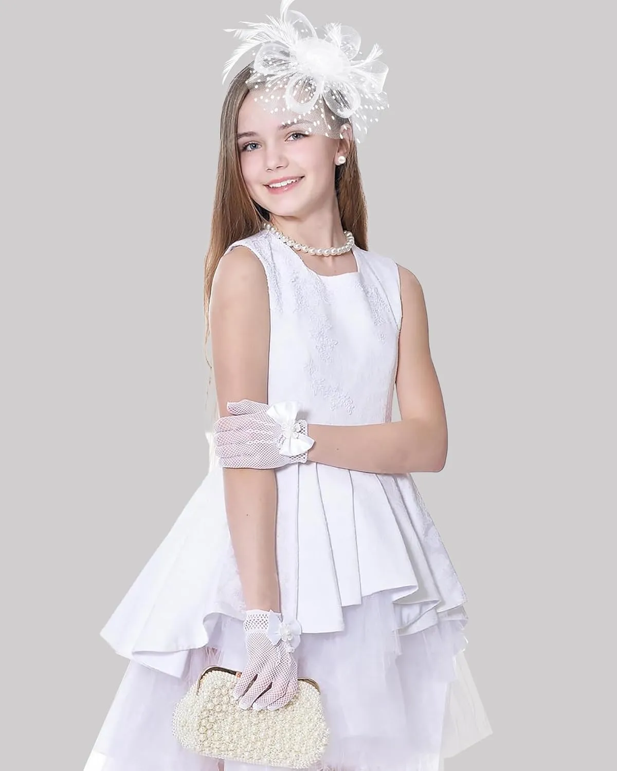 Gril Tea Party Hat 2025 Fascinators with Gloves Funeral Hats Gloves for Church Wedding 1920s 50s Accessories